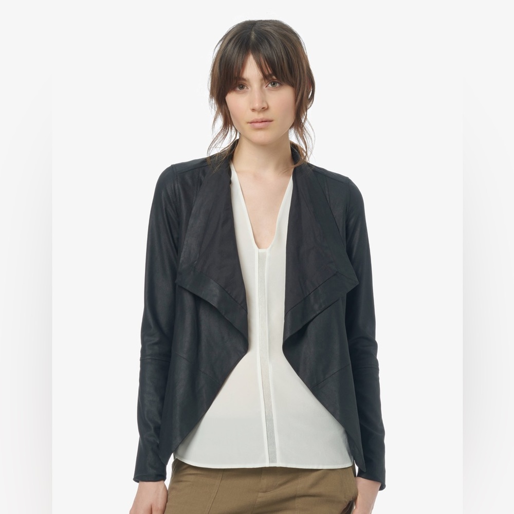 Vince Paper Leather Drape Front Jacket Size S in Navy